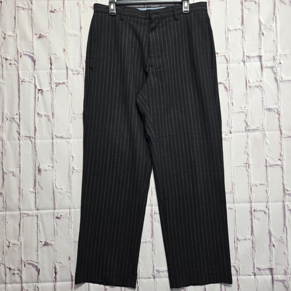 Gap Black Dress Pants Gray Pinstripes Wool Blend Classic Fit Trousers Mens 33x30